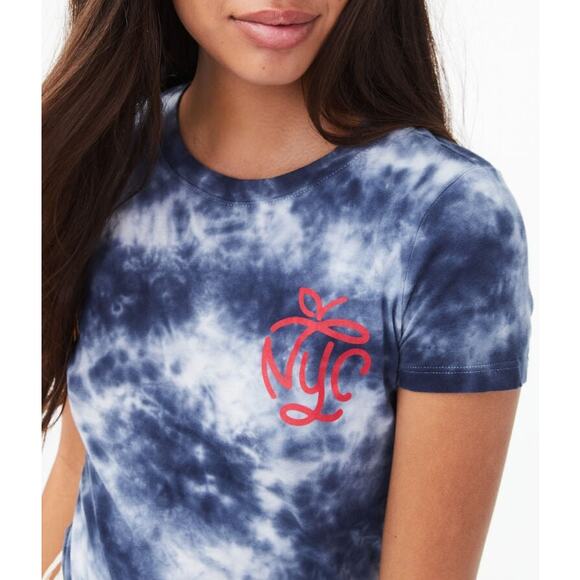 Aeropostale Classic Crew Blue Tie Dye NYC New York Short Sleeve T-Shirt Medium - Picture 2 of 10